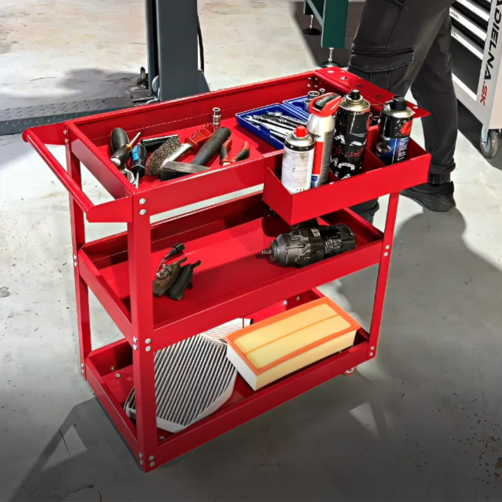 Montážny vozík 3 police Červený Zosilnený RT-5502